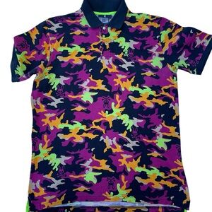 Psycho Bunny Multicolor Camouflage Polo Shirt
Size 7 , 100% cotton .